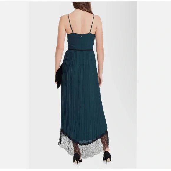 J.Crew Collection Spaghetti Strap Pleated Midi Dress Green Black Lace 2 NEW $198 - Picture 5 of 5